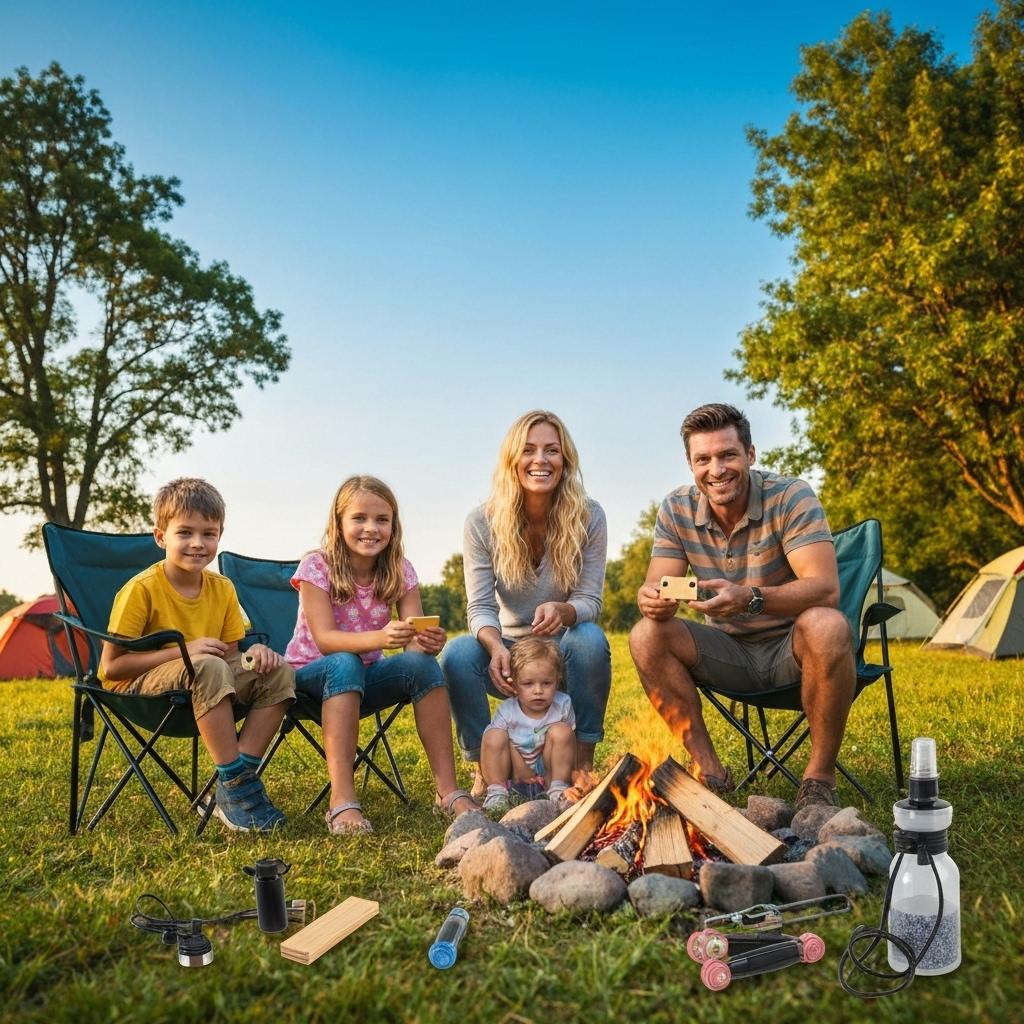 Happy family enjoying their camping experience with organized activities and amenities